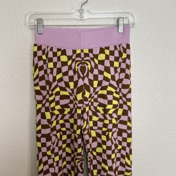 ASOS Geometric Print Purple/Brown Knit Flare Pant Size 0 - Picture 6 of 9
